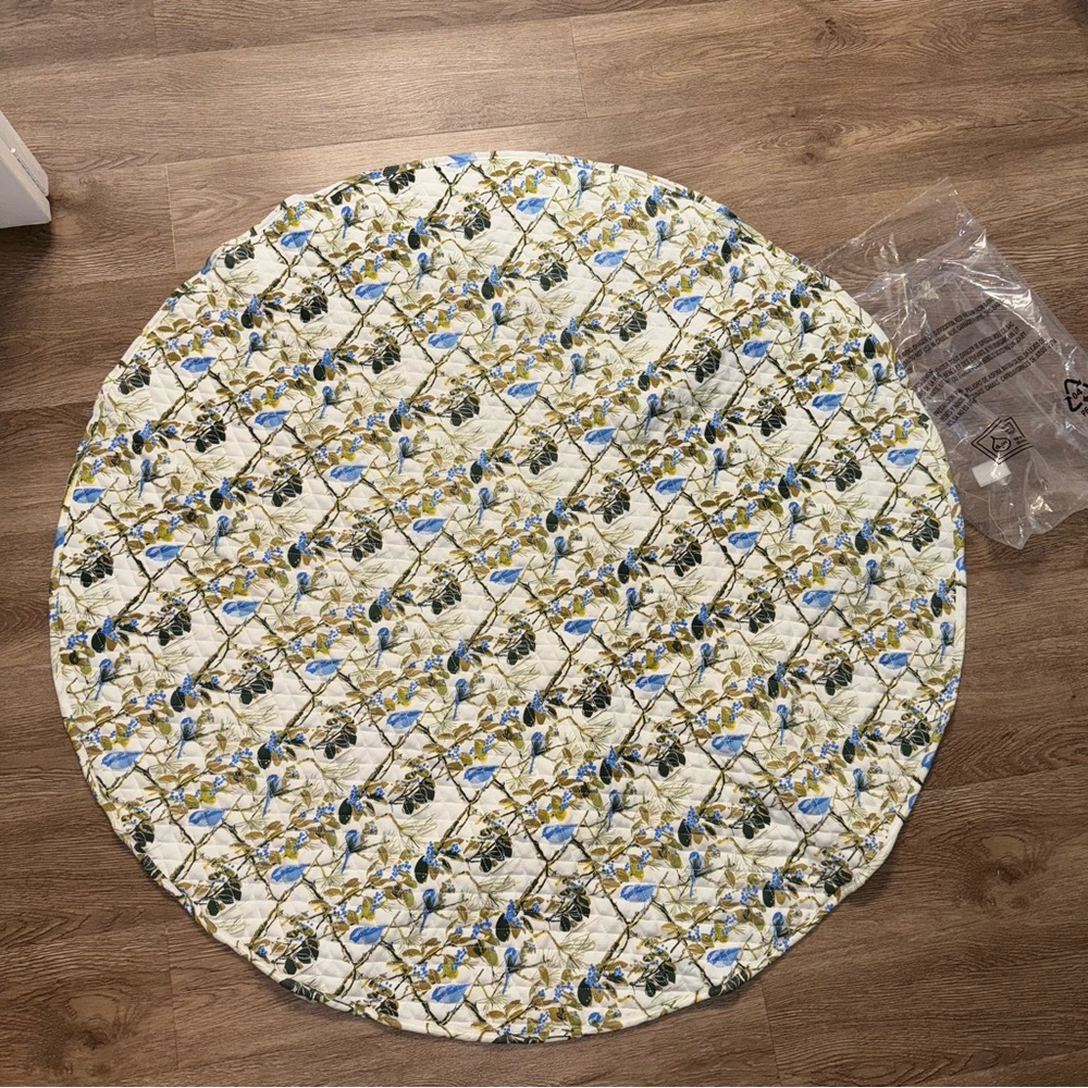 New Kate Quinn Round Quilted Play Mat Blue Chickadee Bamboo Baby Toddler